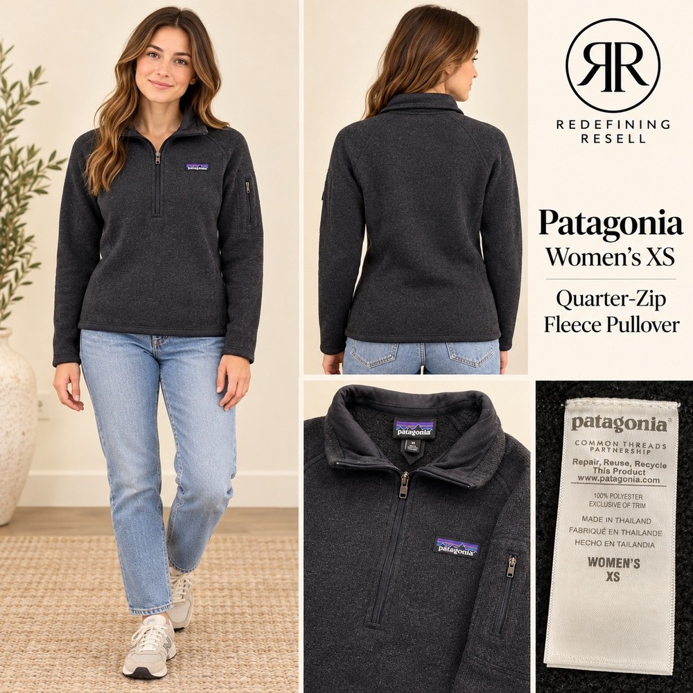 Patagonia Better Sweater Women XS Charcoal Gray Quarter Zip Fleece Pullover